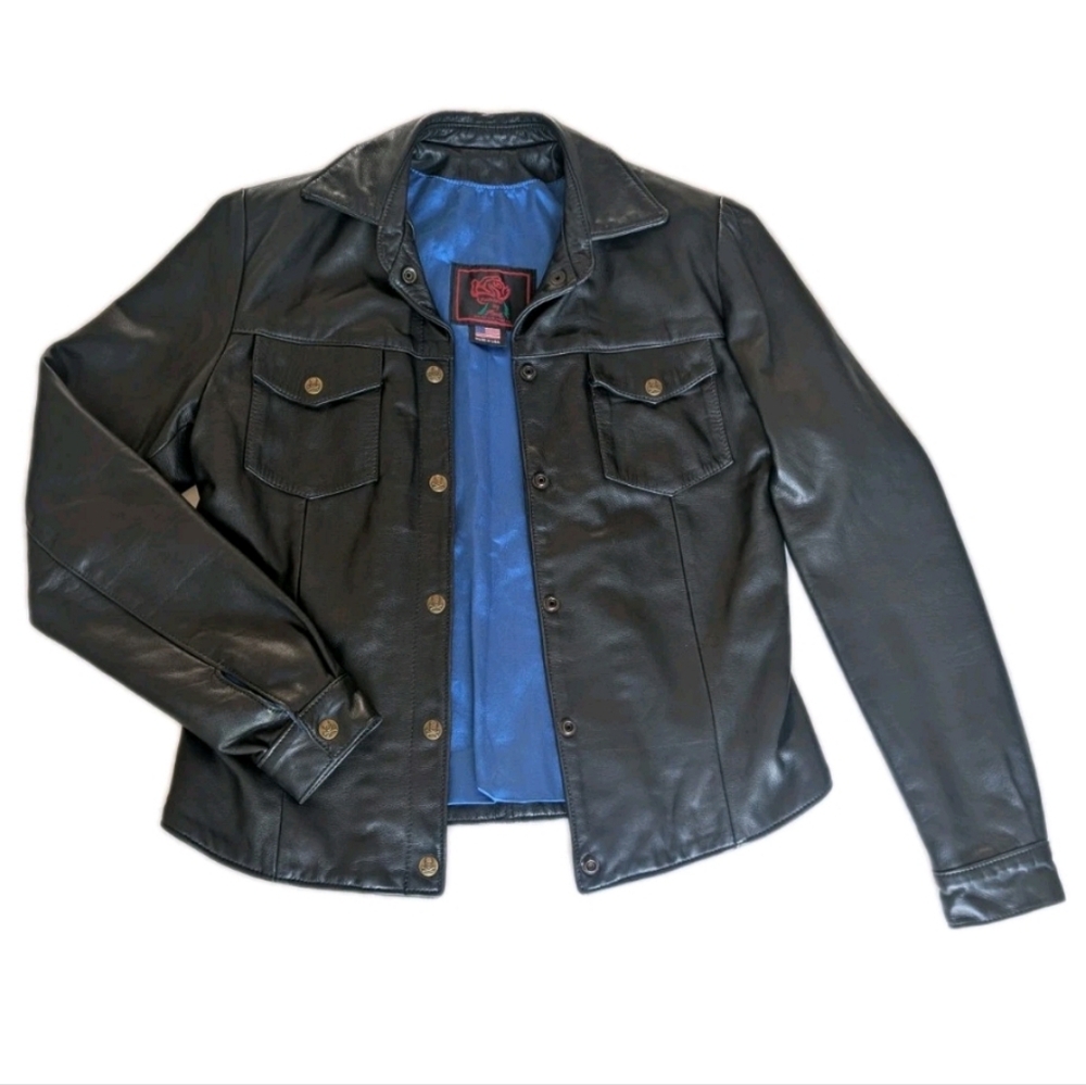 Vintage Leather Biker Jacket Women's M Fashions By Rose Button Satin Lined USA